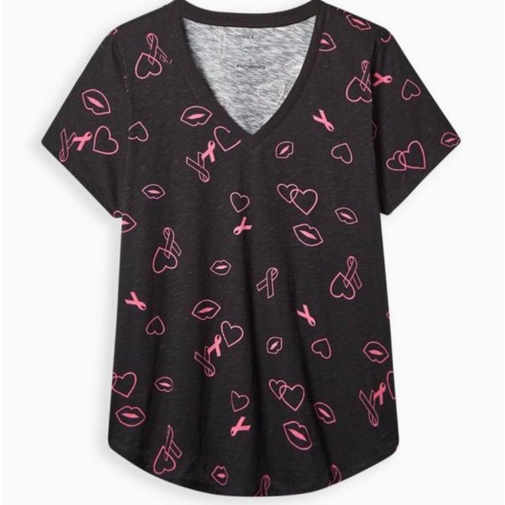 Torrid NWT Plus Size Signature Girlfriend Jersey V Neck Breast Cancer tee
